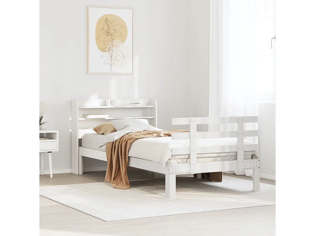 Estructura de cama con cabecero sin colchón blanco 100x200 cm