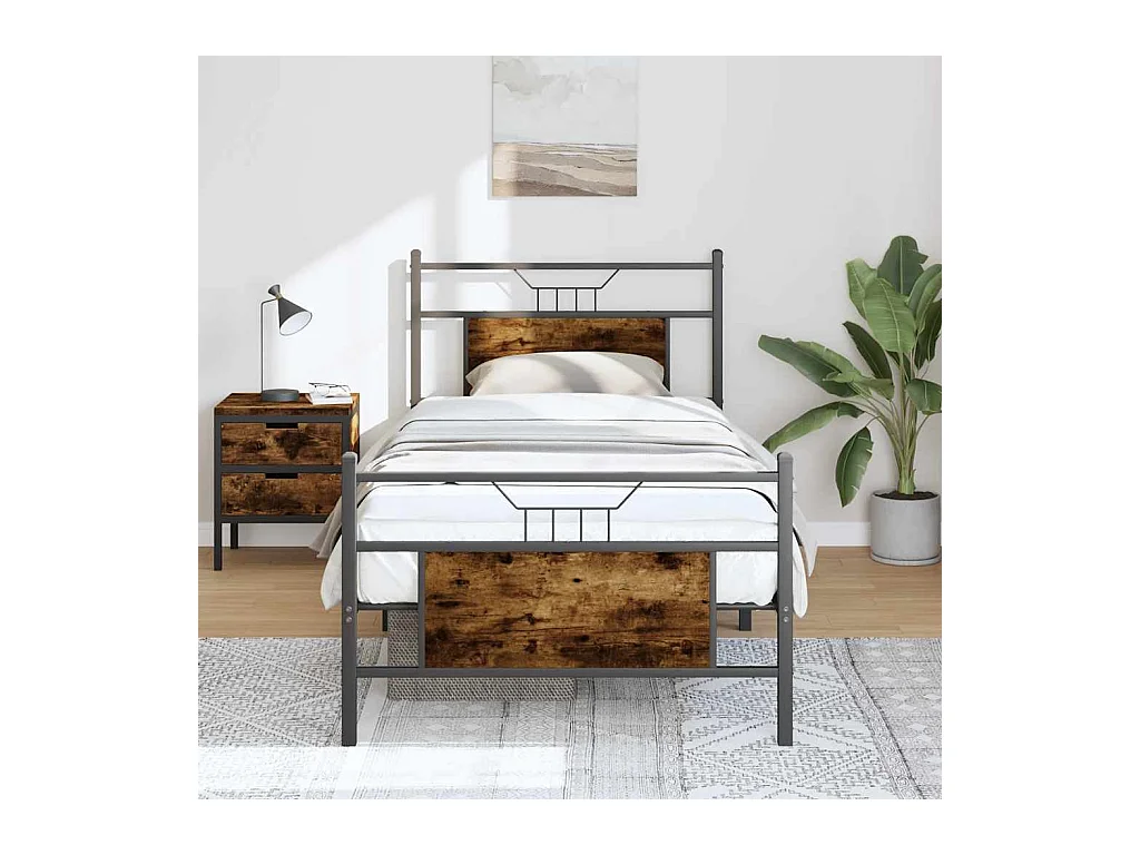 Cadre de lit sans matelas chêne fumé 90x200cm bois d'ingénierie