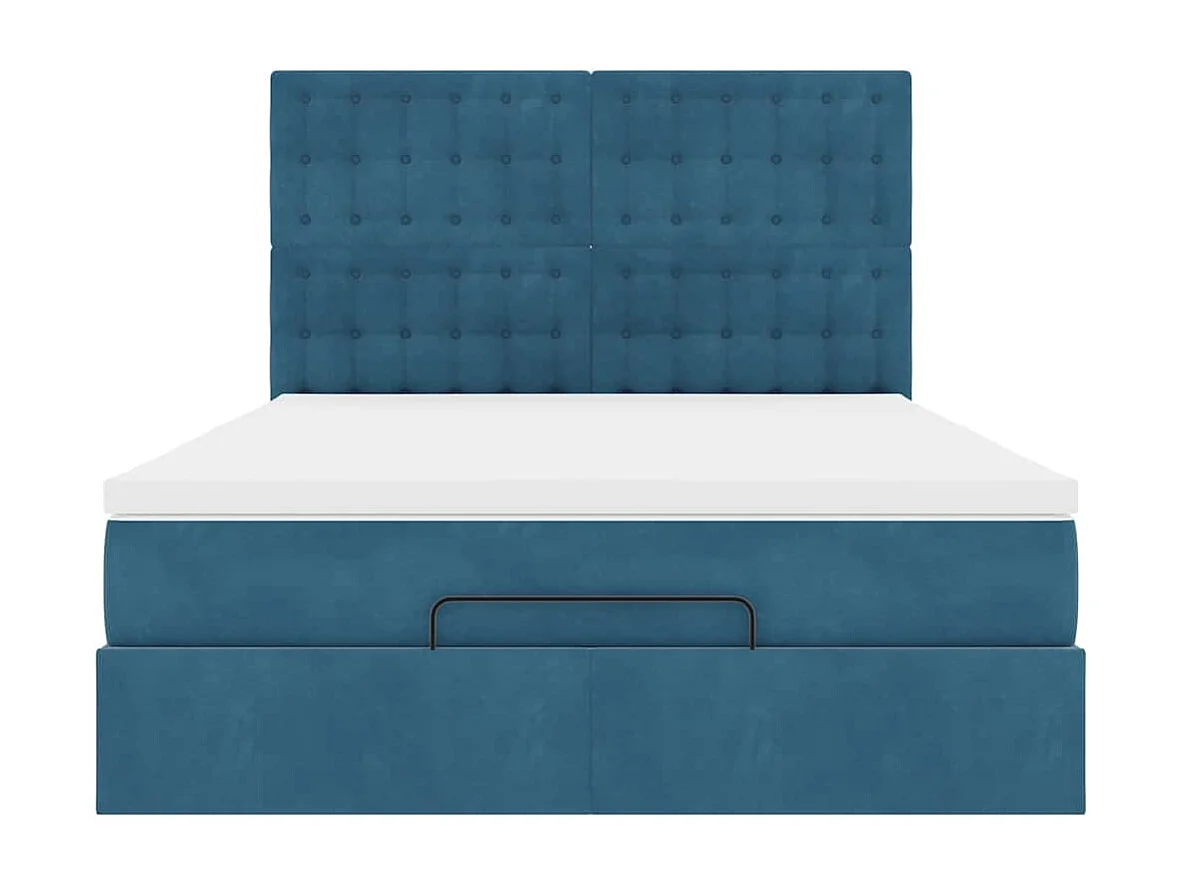 Estrutura cama otomana colchões 140x190 cm veludo azul escuro