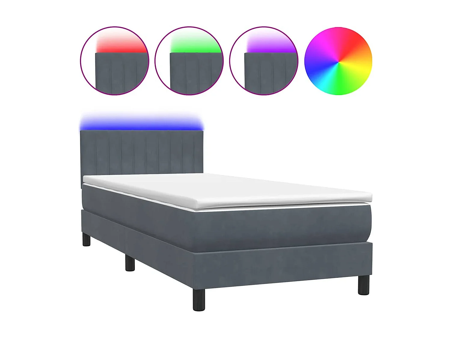 Sommier à lattes de lit et matelas gris foncé 90x210 cm velours