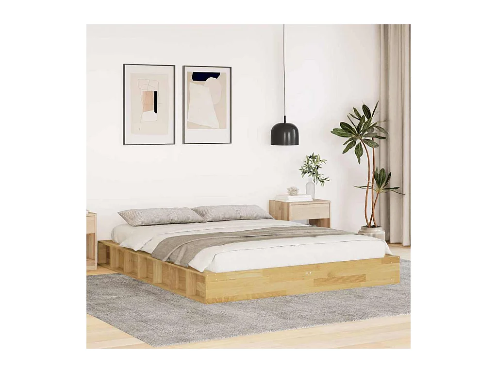 Cadre de lit sans matelas 135x190 cm bois massif de chêne