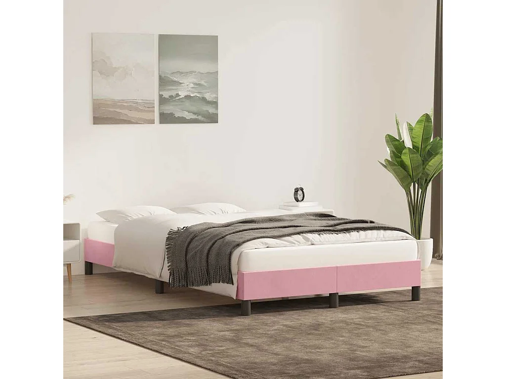Estructura de cama sin colchón terciopelo rosa 120x220 cm