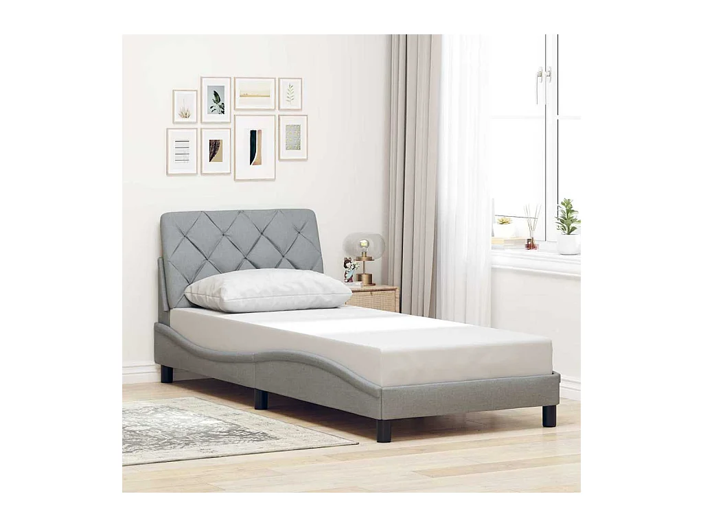 Cadre de lit sans matelas gris clair 90x200 cm tissu