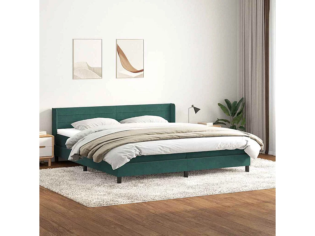 Boxspring met matras fluweel donkergroen 180x210 cm