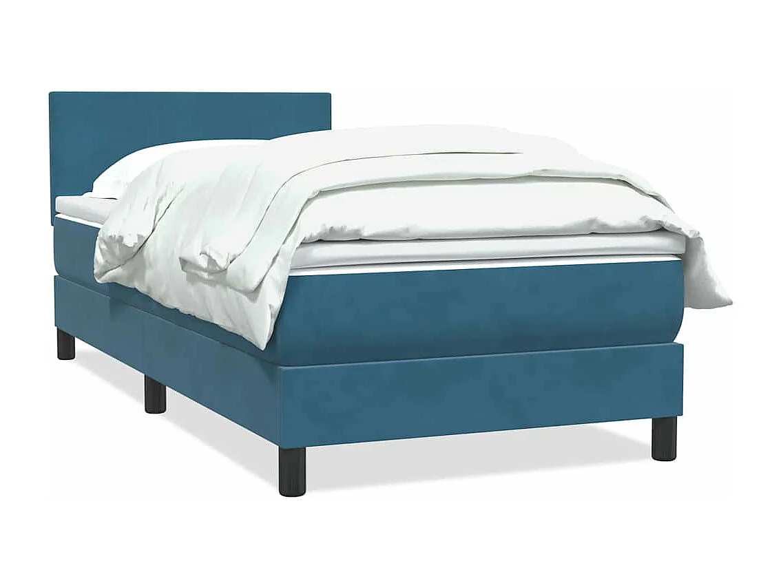 Cama box spring con colchón terciopelo azul oscuro 90x220 cm