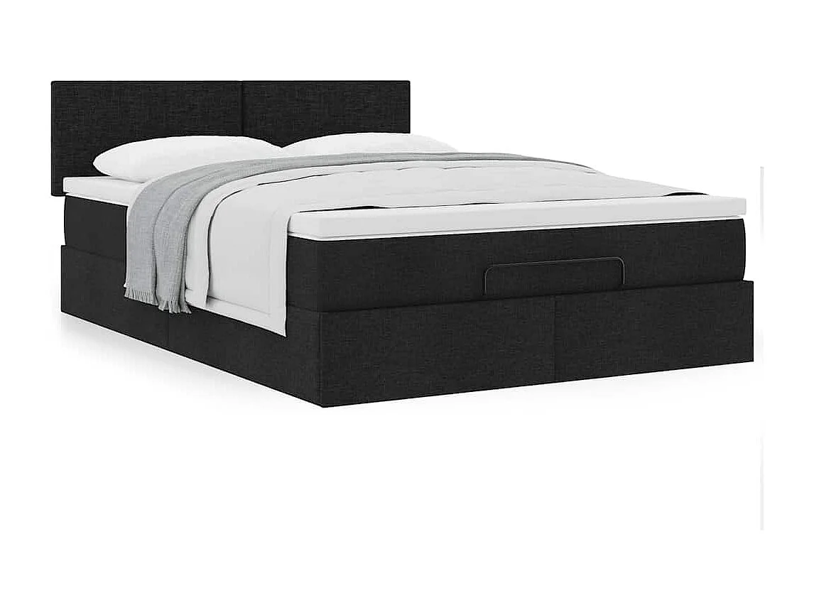 Cadre de lit ottoman avec matelas noir 140x190 cm tissu
