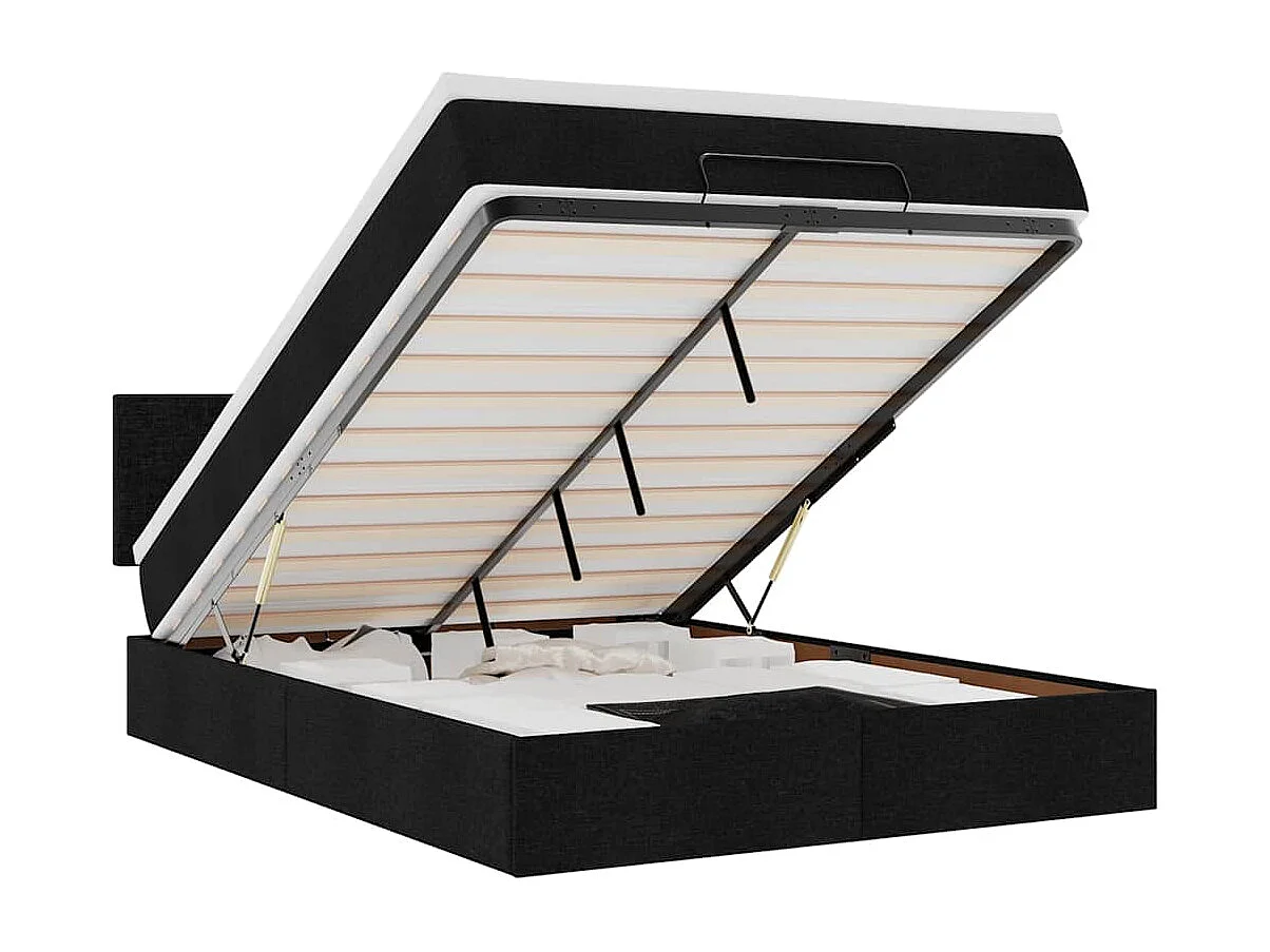 Cadre de lit ottoman avec matelas noir 140x190 cm tissu