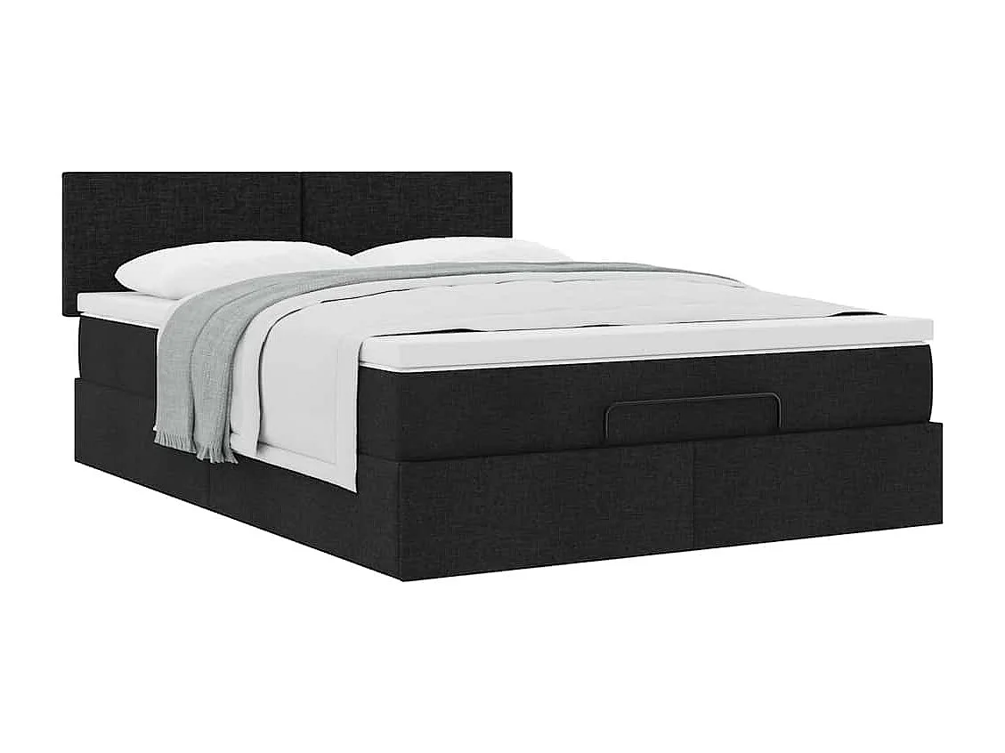 Cadre de lit ottoman avec matelas noir 140x190 cm tissu