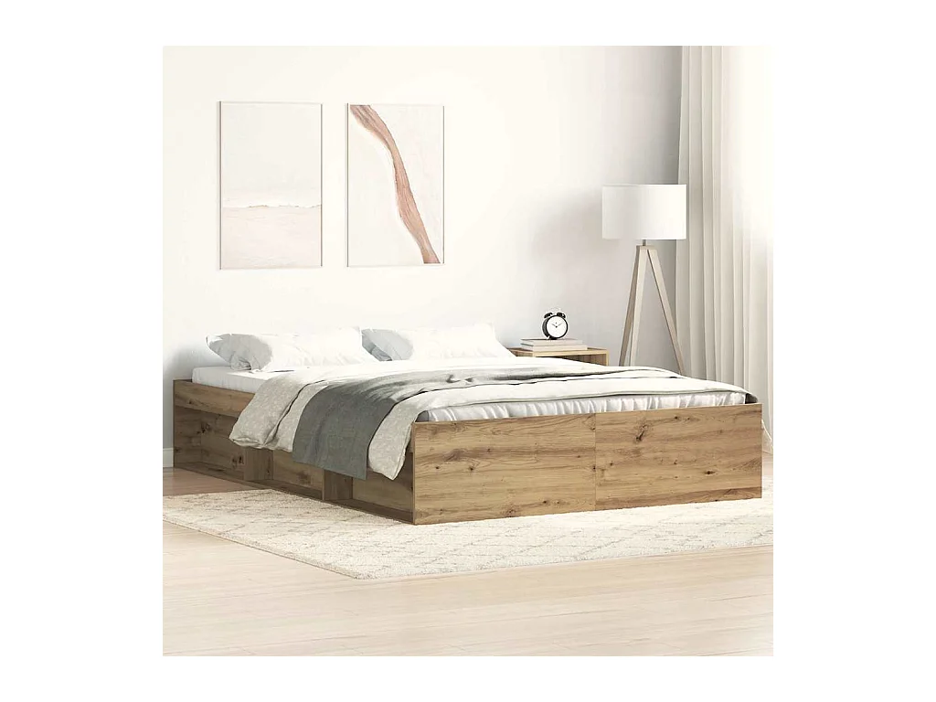 Estrutura de cama sem colchão 140x190 cm carvalho artesanal