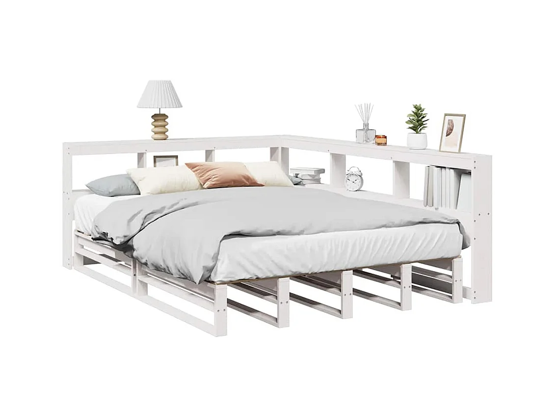 Lit bibliothèque sans matelas blanc 150x200 cm bois pin massif