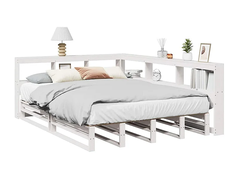 Cama com estante sem colchão 150x200 cm pinho maciço branco