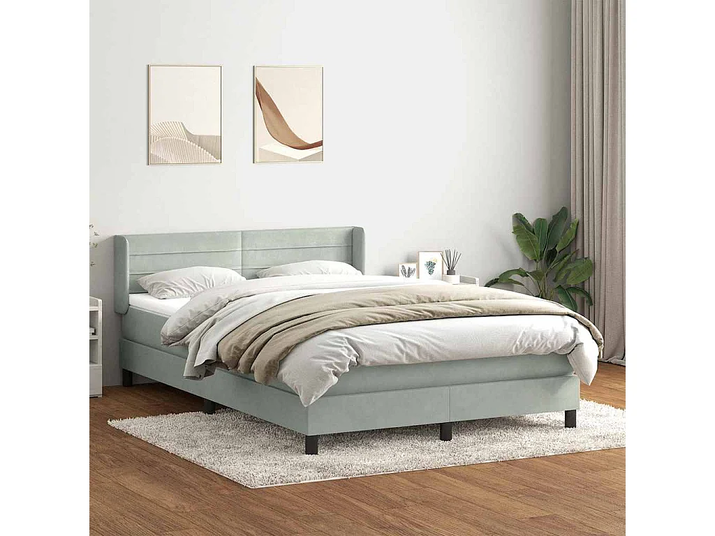 Sommier à lattes de lit et matelas gris clair 160x220cm velours
