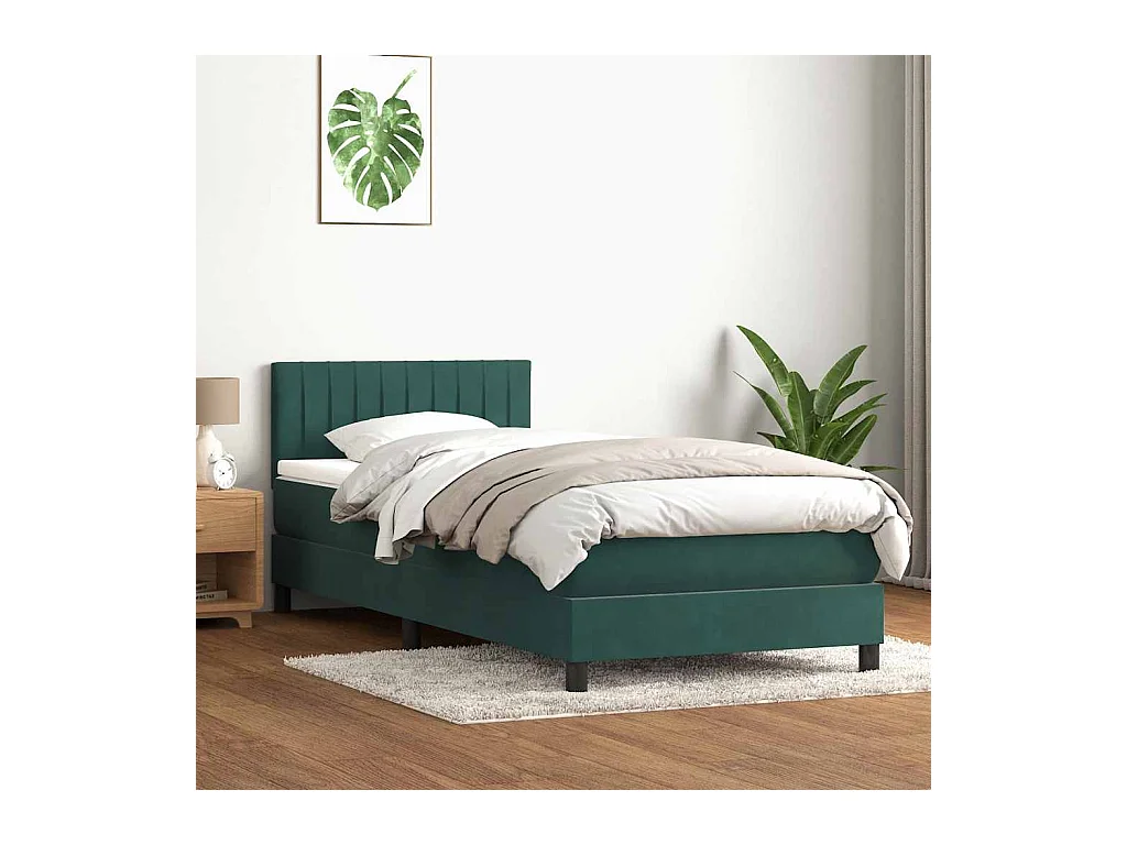 Cama com molas/colchão verde-escuro 80x220 cm veludo