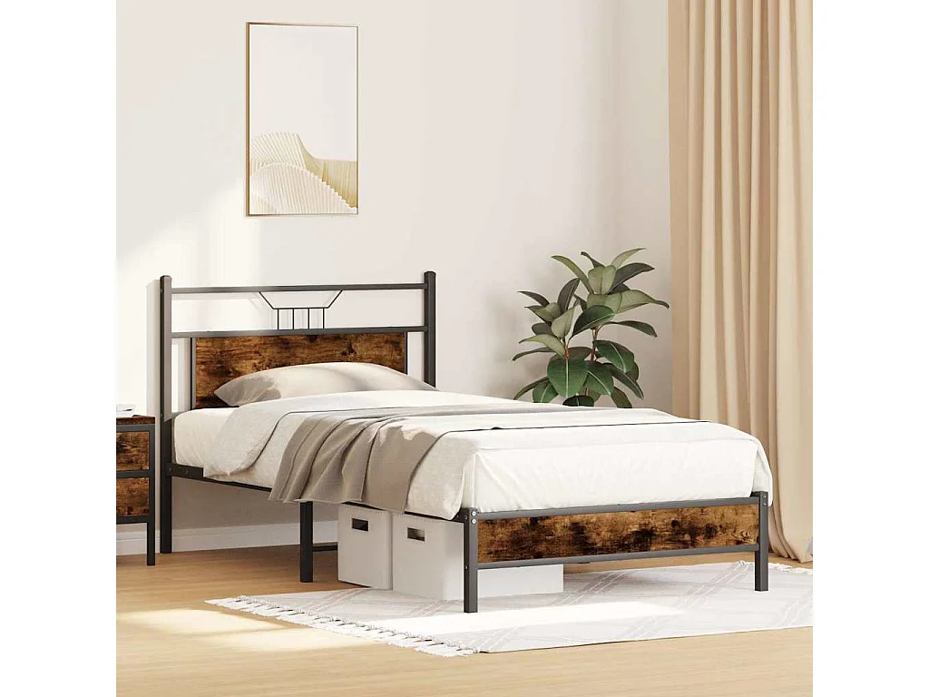 Cadre de lit sans matelas chêne fumé 107x203 cm bois ingénierie