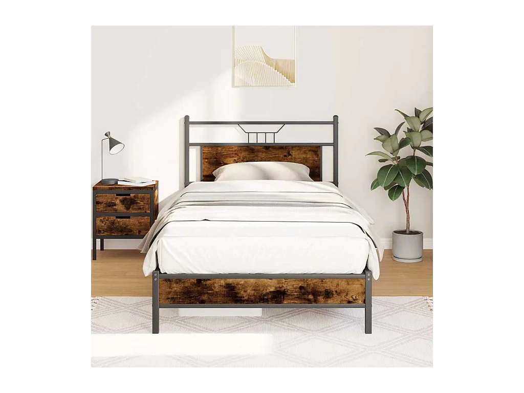 Cadre de lit sans matelas chêne fumé 107x203 cm bois ingénierie