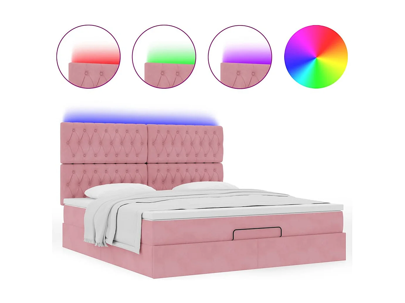 Estructura de cama otomana colchones terciopelo rosa 160x200cm