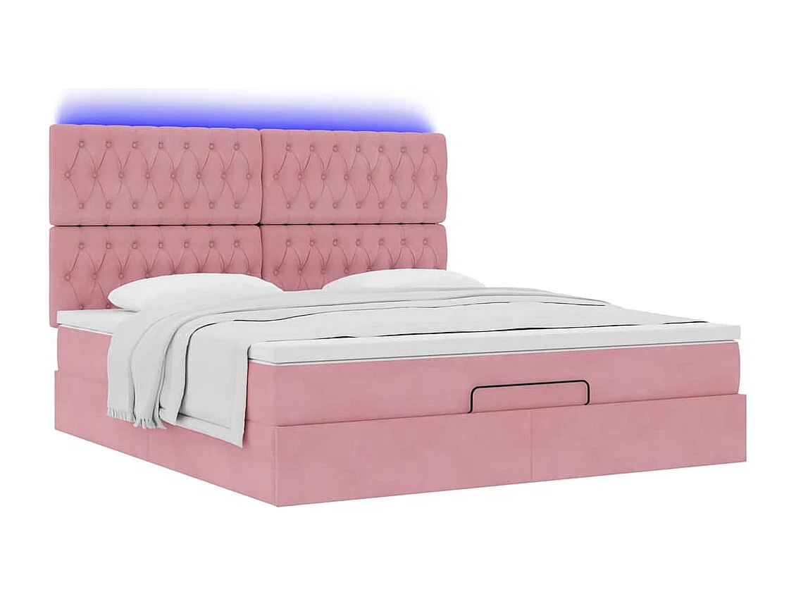 Estructura de cama otomana colchones terciopelo rosa 160x200cm