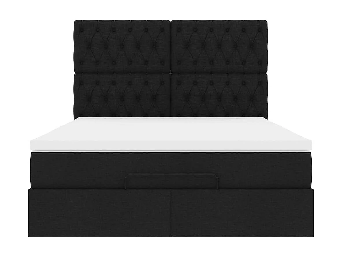 Cadre de lit ottoman avec matelas noir 140x190 cm tissu