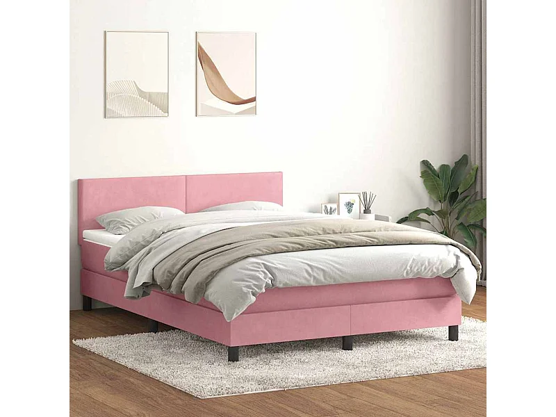 Cama box spring con colchón terciopelo rosa 140x210 cm