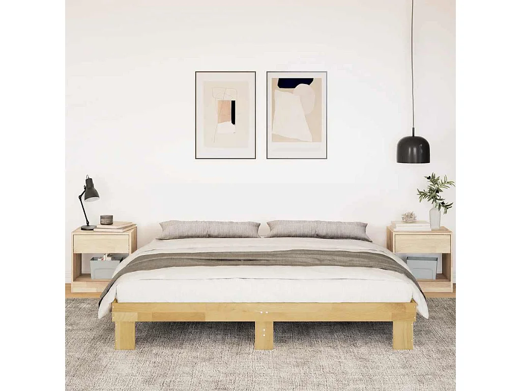 Cadre de lit sans matelas 200 x 200 cm en bois massif de chêne