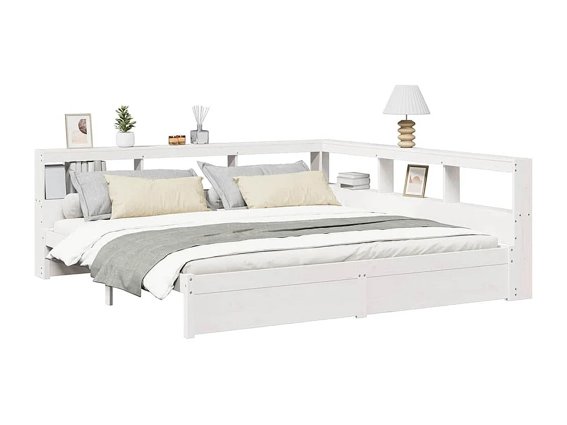 Lit bibliothèque sans matelas 160x200 cm bois massif de pin