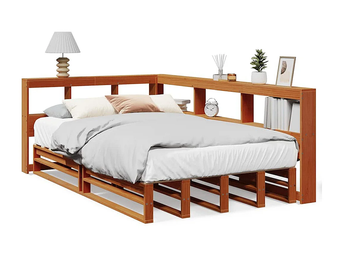 Lit bibliothèque sans matelas cire marron 120x200 cm pin massif