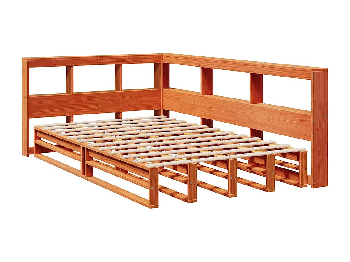 Lit bibliothèque sans matelas cire marron 120x200 cm pin massif