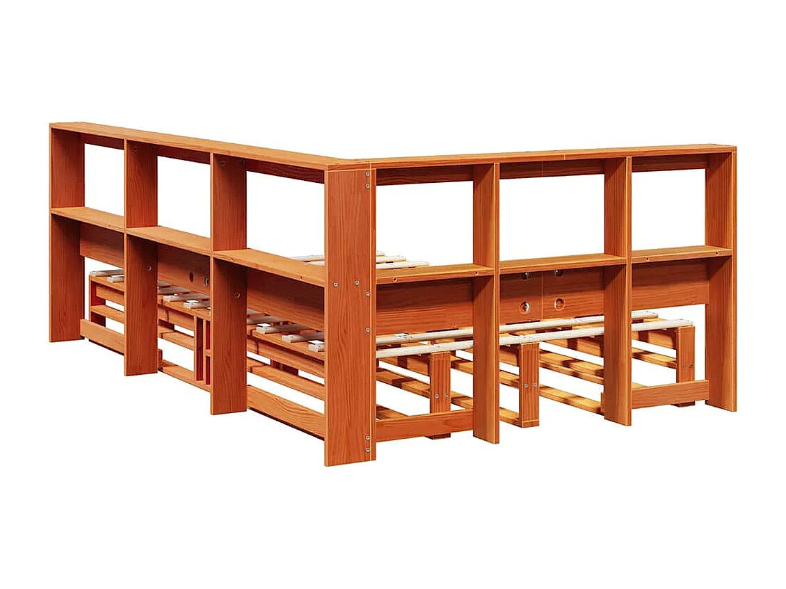 Lit bibliothèque sans matelas cire marron 120x200 cm pin massif