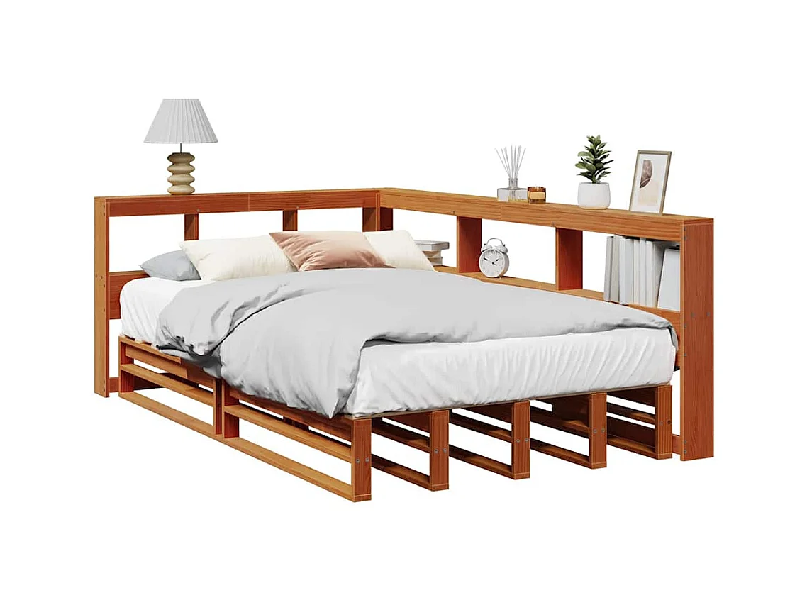 Lit bibliothèque sans matelas cire marron 120x200 cm pin massif