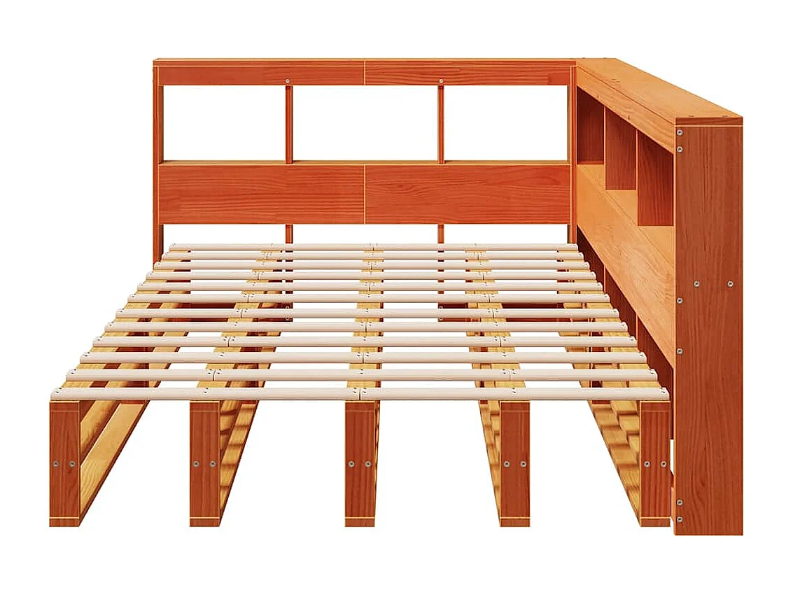 Cama com estante sem colchão 120x200cm pinho maciço castanho-mel