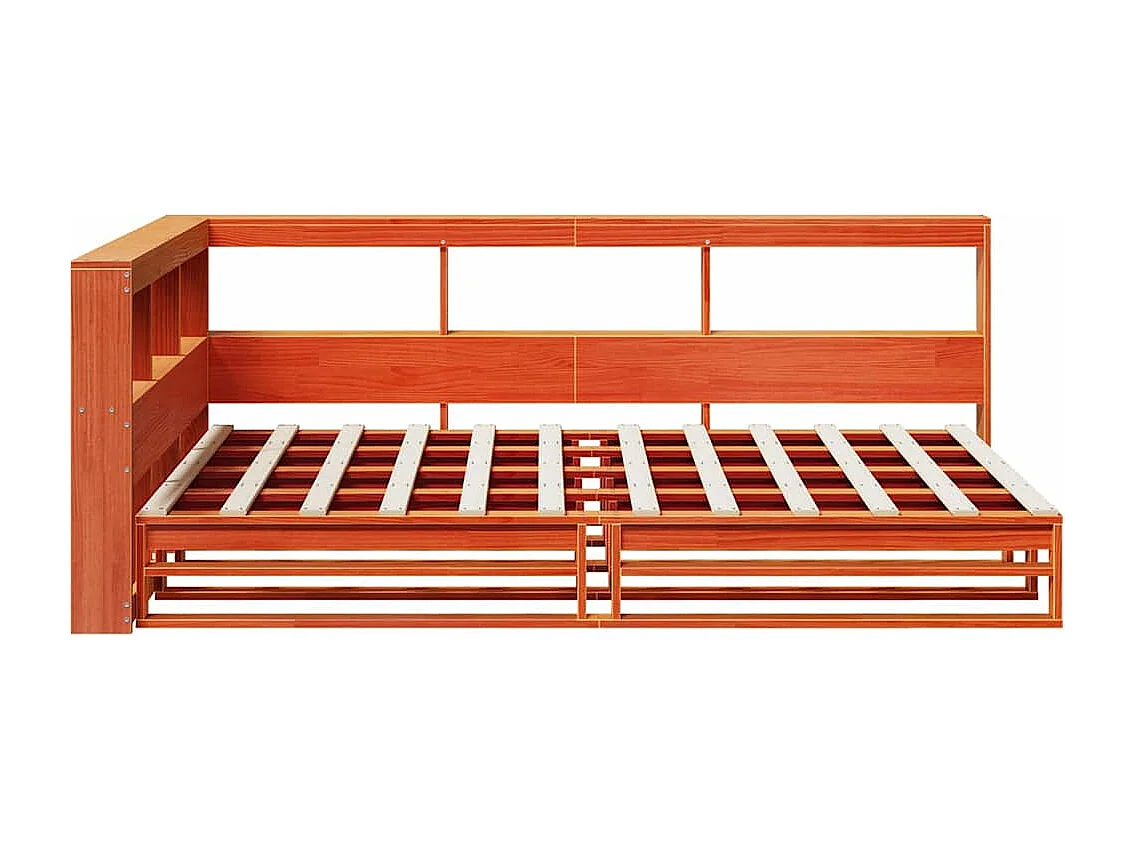 Cama com estante sem colchão 120x200cm pinho maciço castanho-mel