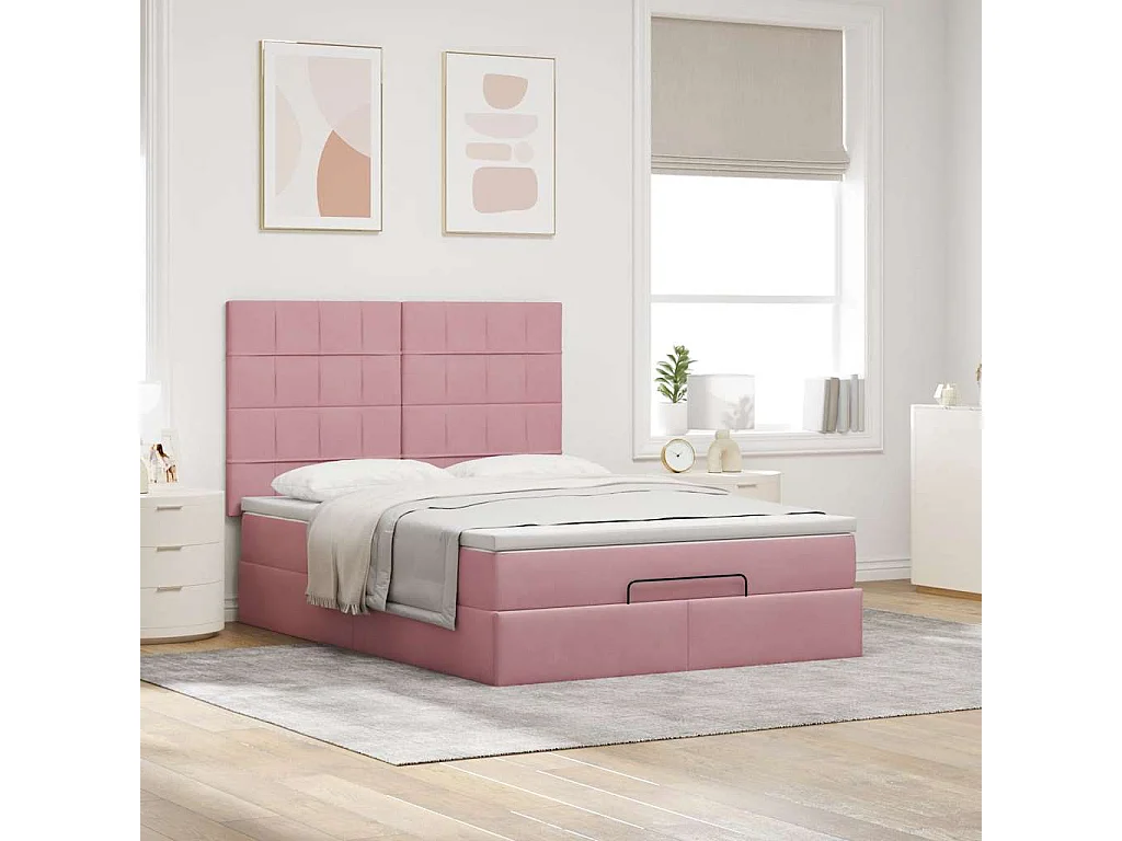 Ottoman bed met matrassen 140x200cm fluweel roze