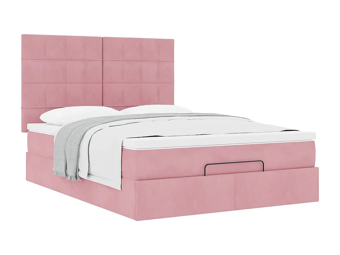 Ottoman bed met matrassen 140x200cm fluweel roze