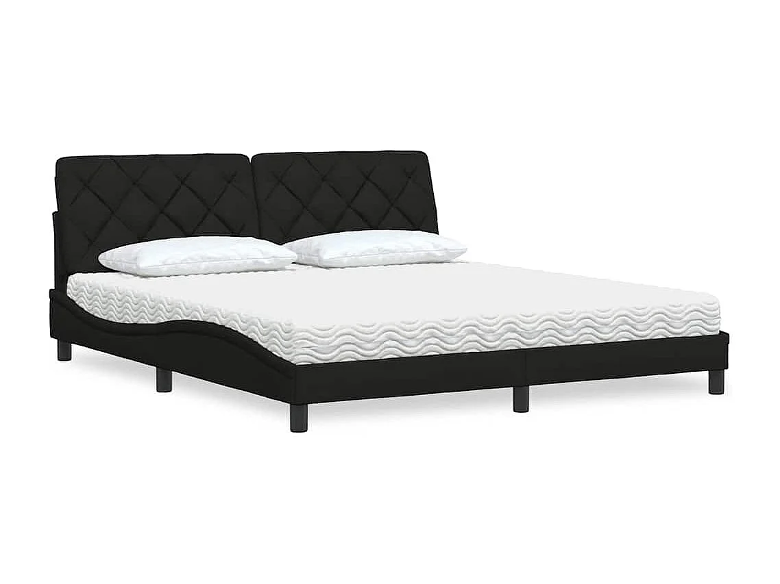 Lit avec matelas noir 180x200 cm tissu