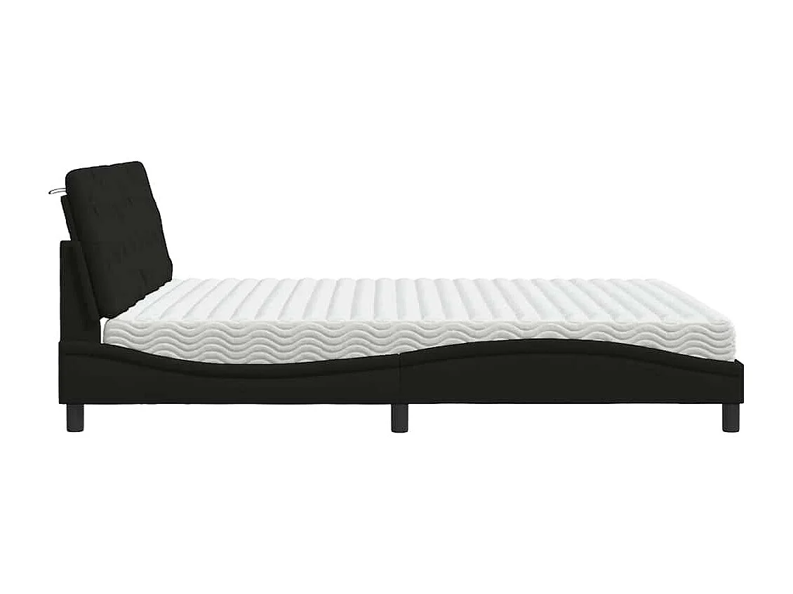 Lit avec matelas noir 180x200 cm tissu