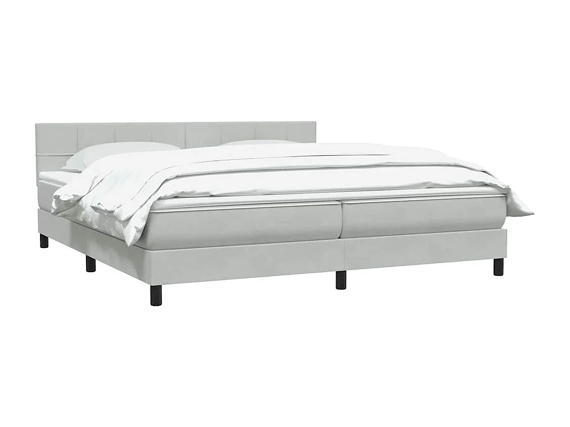 Cama box spring con colchón terciopelo gris claro 180x220 cm