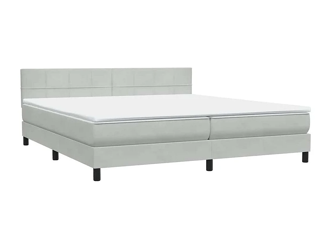 Cama box spring con colchón terciopelo gris claro 180x220 cm