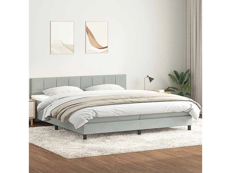 Cama box spring con colchón terciopelo gris claro 180x220 cm