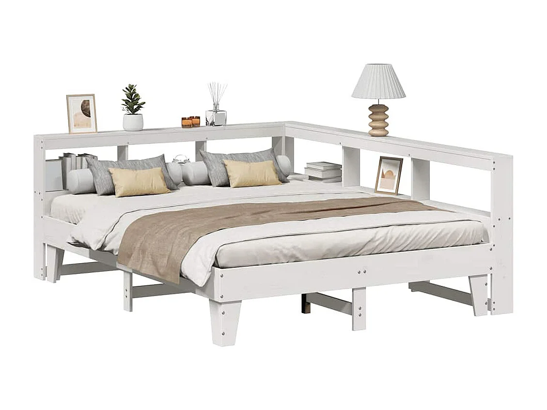 Lit bibliothèque sans matelas blanc 160x200 cm bois pin massif