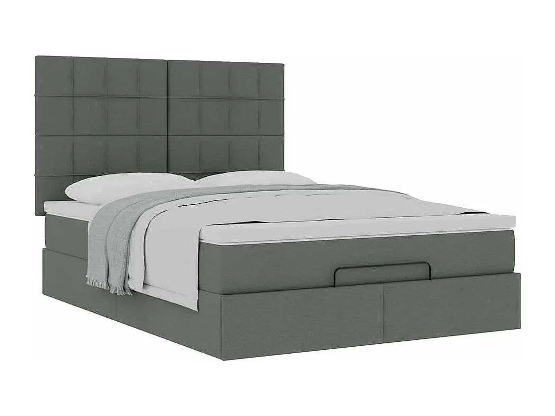 Cadre de lit ottoman avec matelas gris foncé 140x190 cm tissu