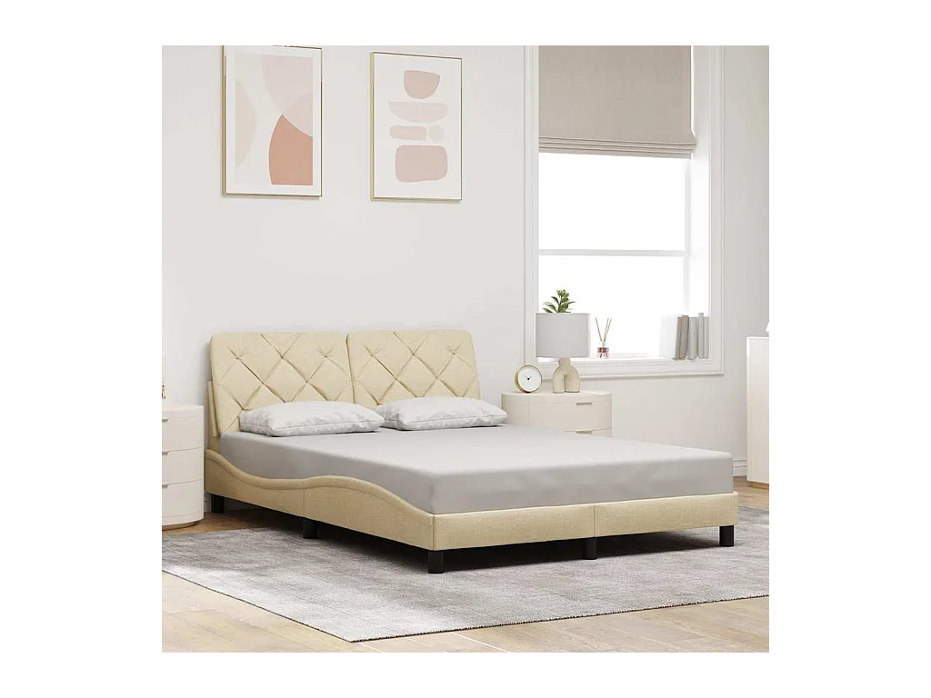 Cadre de lit sans matelas crème 140x190 cm tissu