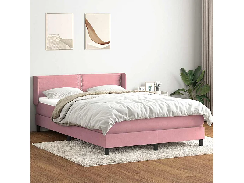 Cama box spring com colchão 160x210 cm veludo rosa