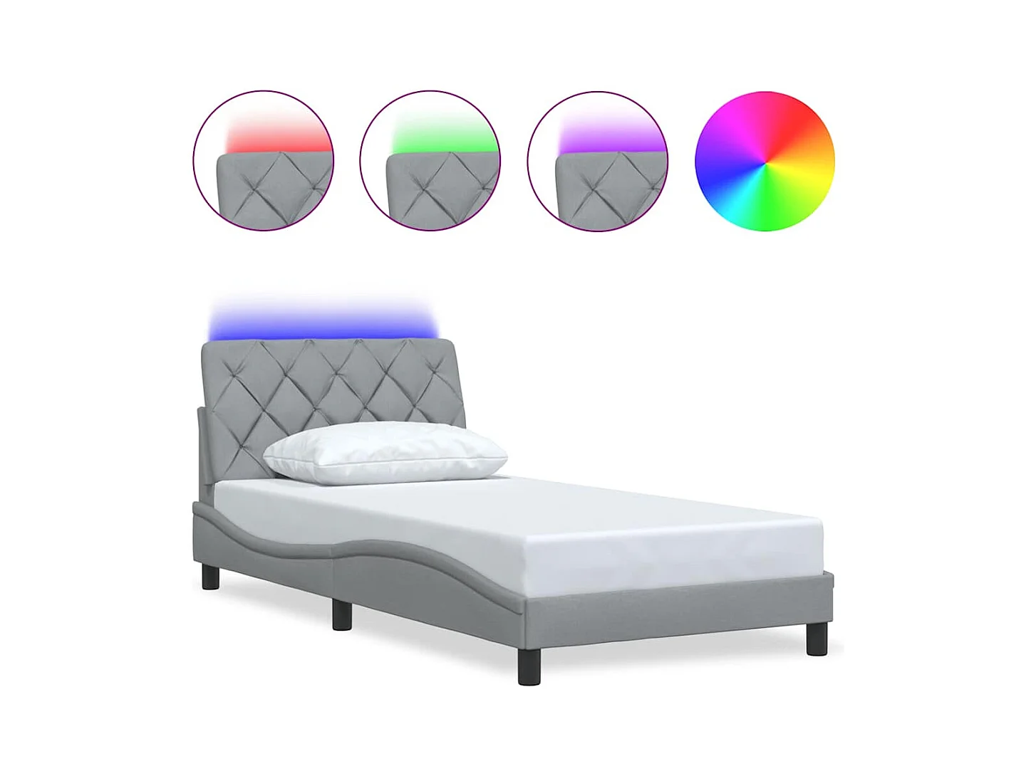 Estructura cama con LED sin colchón tela gris claro 90x200 cm