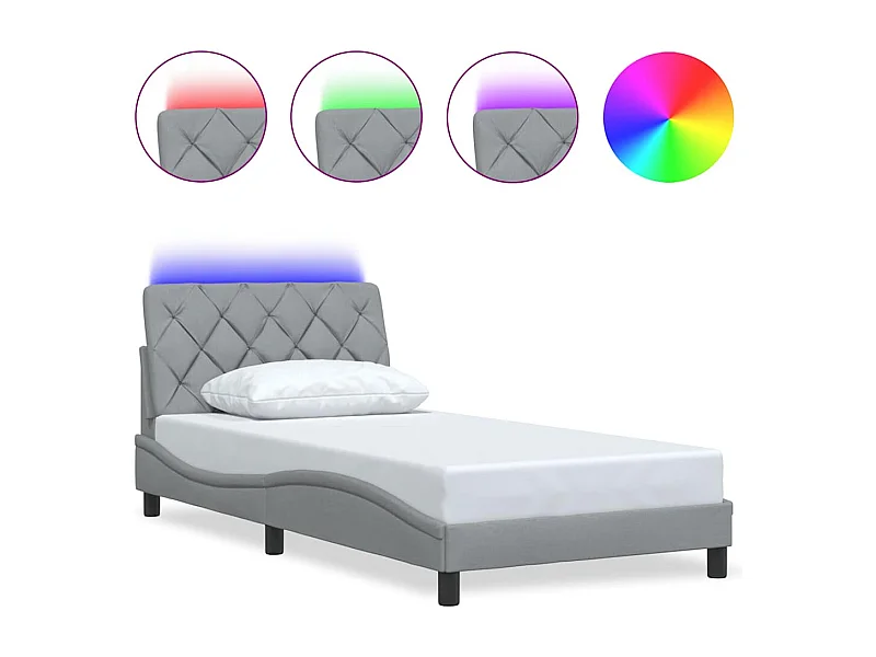 Cadre de lit avec LED sans matelas gris clair 100x200 cm tissu