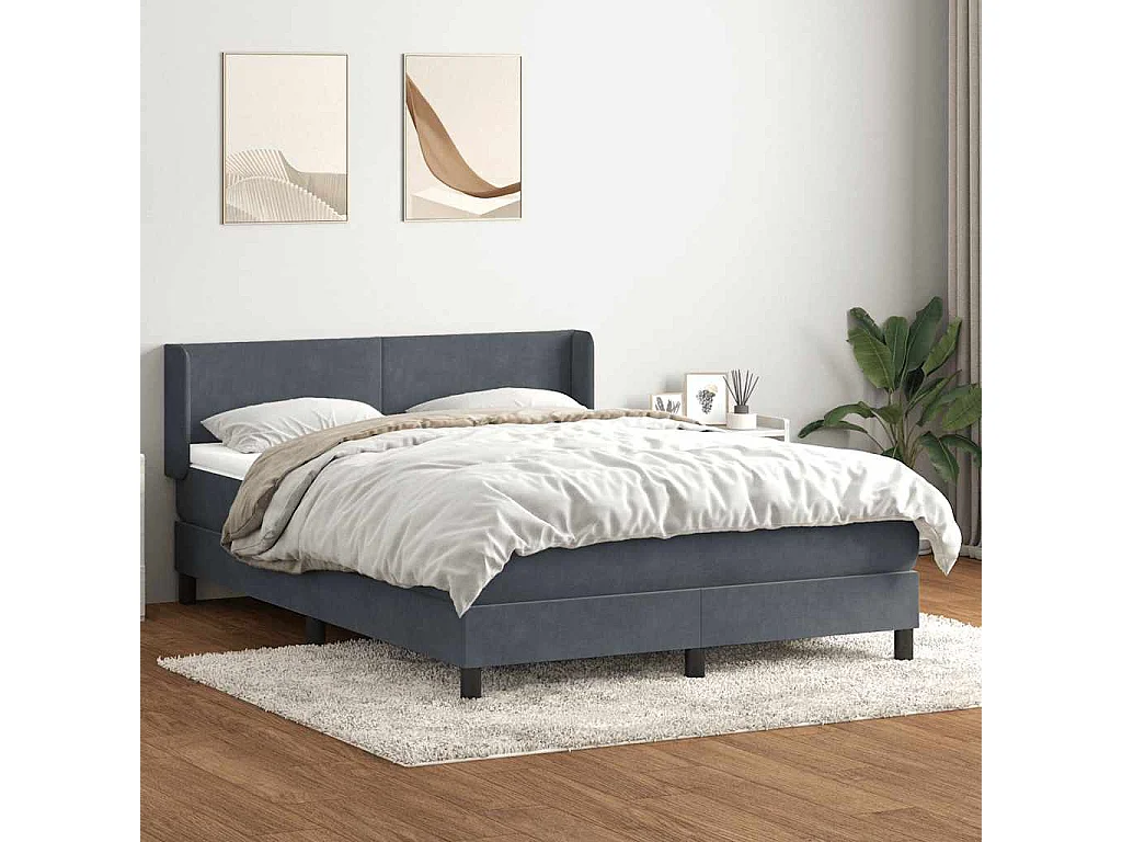 Cama com molas/colchão 140x220 cm veludo cinzento-escuro