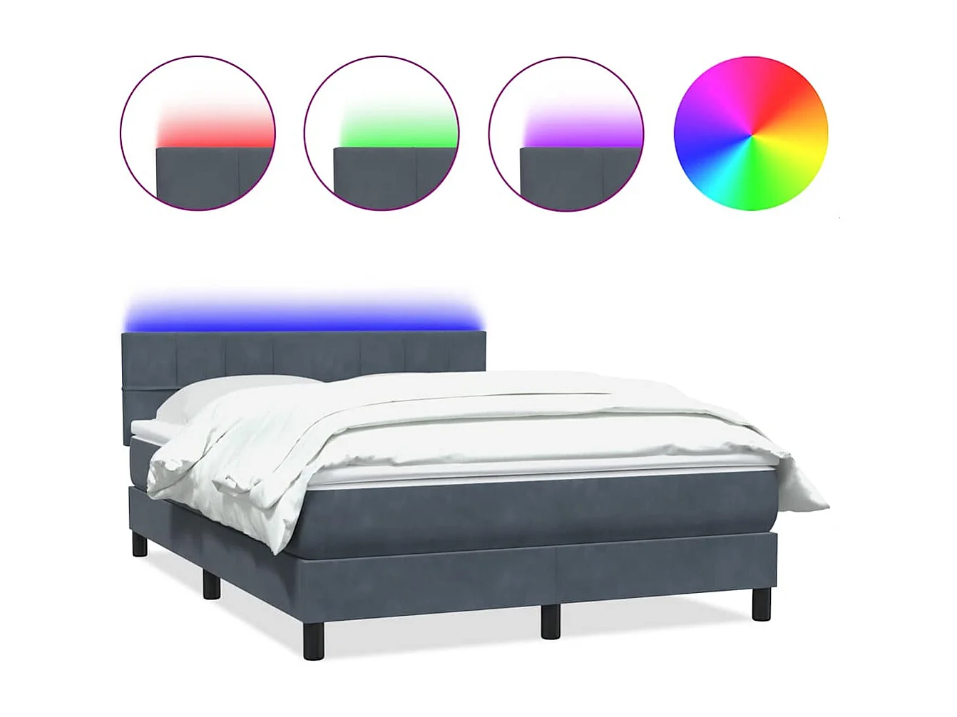 Sommier à lattes de lit et matelas gris foncé 140x220cm velours