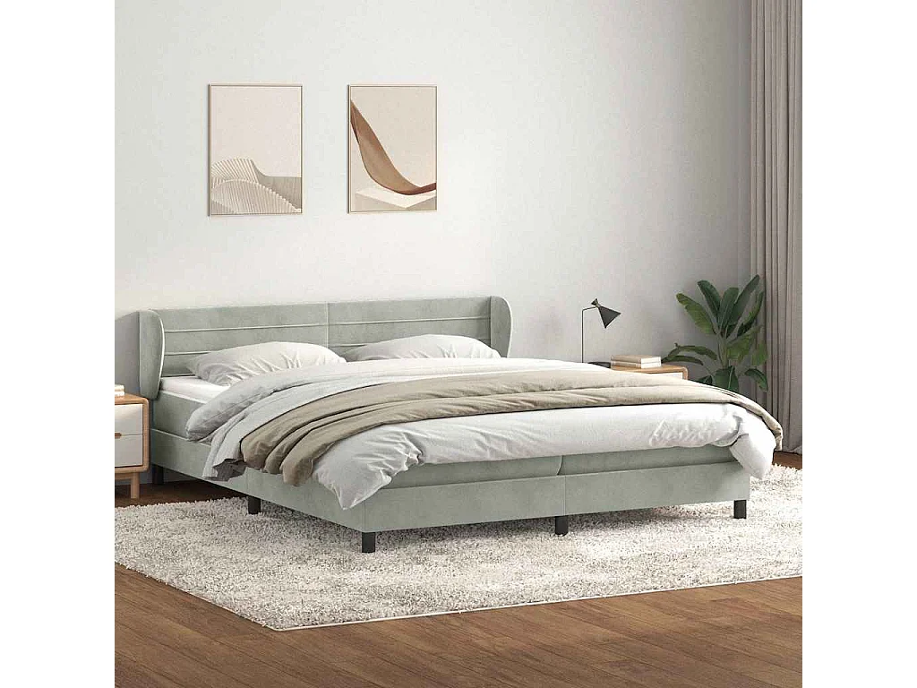 Cama box spring con colchones terciopelo gris claro 180x210 cm
