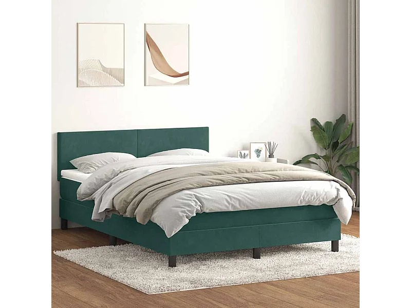 Cama box spring com colchão 160x210 cm veludo verde escuro