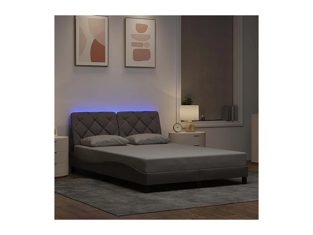 Cadre de lit avec LED sans matelas taupe 140x200 cm tissu