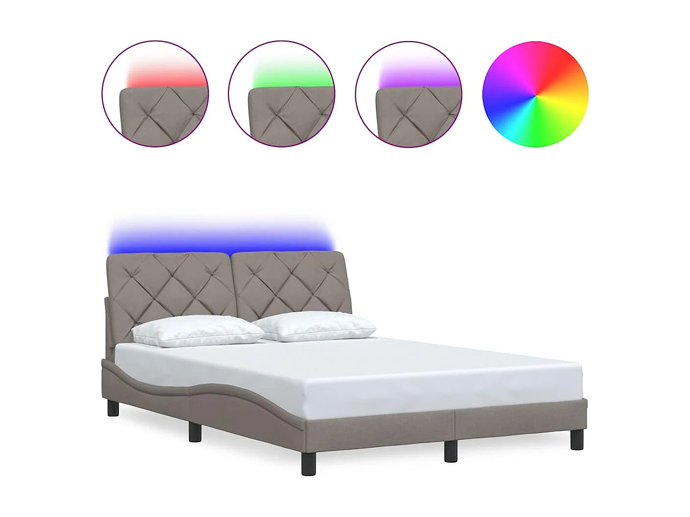 Bedframe met LED zonder matras 140x200 cm stof taupe